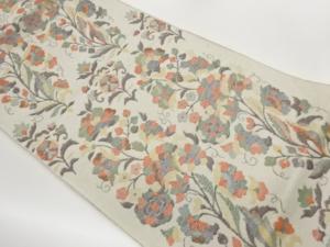 手織り紬花唐草模様織出し名古屋帯